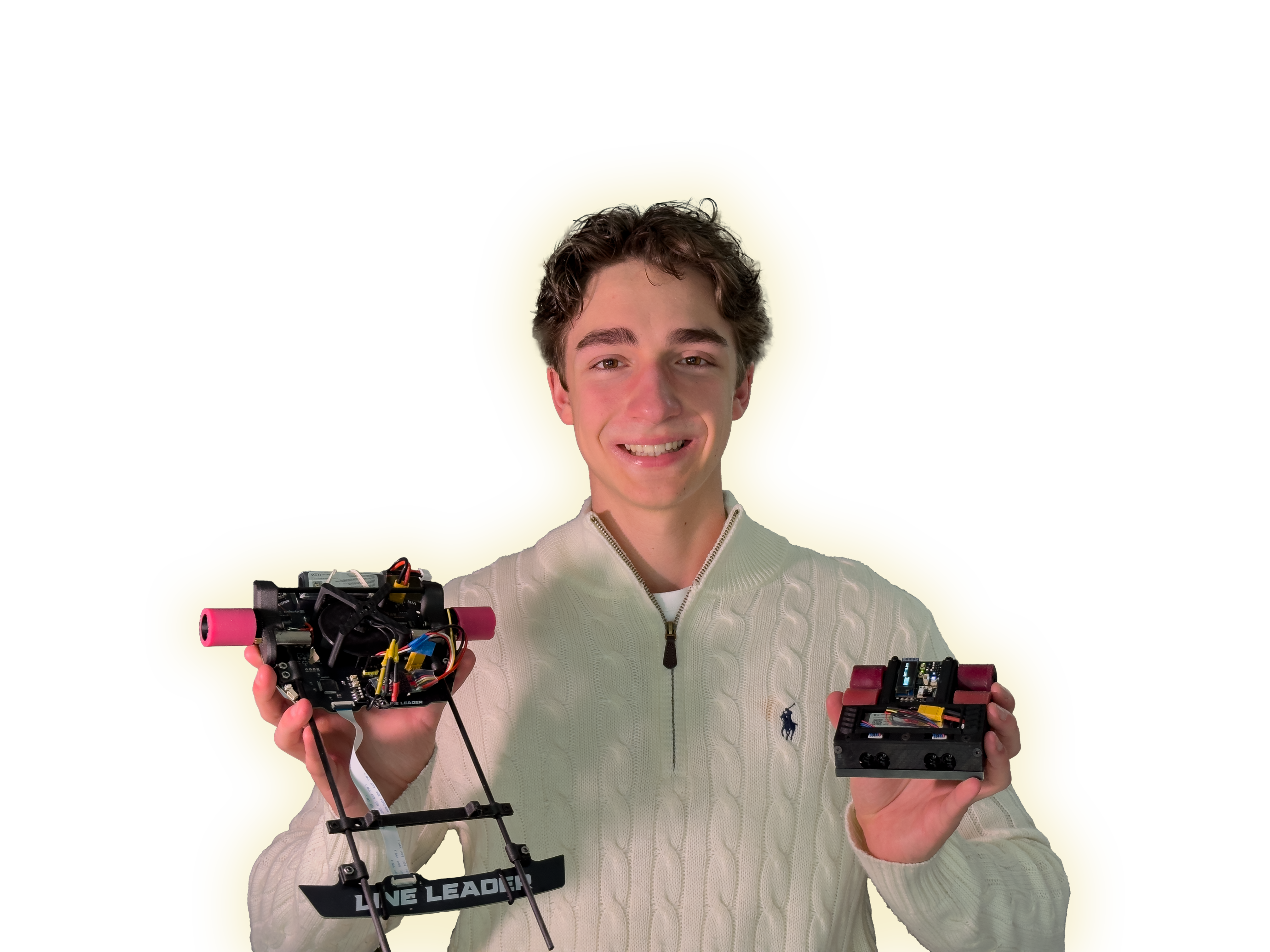 Szymon Bogus holding robotics builds